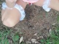 NEW! Beautiful Blonde Pissing panties in Forest  Hairy Pussy  between Red Panty  Angel Fowler 