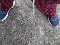 Outdoor fast pissing with neighbor in her yard