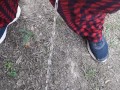 Outdoor fast pissing with neighbor in her yard