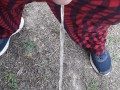 Outdoor fast pissing with neighbor in her yard