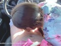 Hot girl sucks cock in the car-risky public blowjob and oral creampie