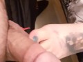 Rubbing my cock with her foot. Trying to fuck her toes