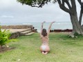 tranquil outdoor yoga with a view - yoga with grey