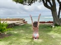 tranquil outdoor yoga with a view - yoga with grey