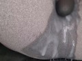 Vibrator orgasm in leggings after HUGE creampie