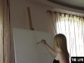 Cute sexy blonde uses both hands to masturbate to a wild orgasm