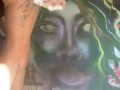 Girl with nice ass in booty shorts does graffiti