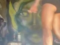 Girl with nice ass in booty shorts does graffiti