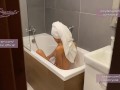 Spied on hot neighbor while she masturbated in the shower and then joined her
