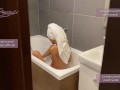 Spied on hot neighbor while she masturbated in the shower and then joined her