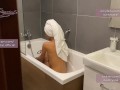 Spied on hot neighbor while she masturbated in the shower and then joined her