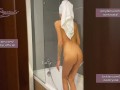 Spied on hot neighbor while she masturbated in the shower and then joined her