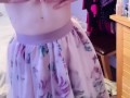 smol tit teen strips out of a pretty pink dress and plays with her pretty pink pussy