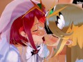 Pyra gives blindfold Mythra a hand in rimming guys and a petite brown semen demon