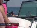 Anal sex on a yacht with busty brunette