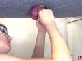 Mistress plays with the slave's dick and hangs weights on him EasyCBTGirl