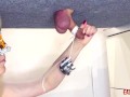 Mistress plays with the slave's dick and hangs weights on him EasyCBTGirl