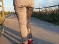 ⭐ Girl Pissing Her Grey Jeans 5 Times! Jeans Wetting Compilation!