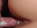 Creampie soaks her grey panties