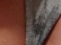 Creampie soaks her grey panties