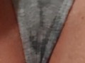 Creampie soaks her grey panties