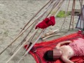 Milf touches dick in public on the canary nudist beach in front of people watching - MissCreamy
