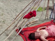 Milf touches dick in public on the canary nudist beach in front of people watching - MissCreamy