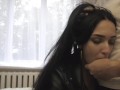 Petite girlfriend in a leather jacket loves to kiss and suck fingers very much