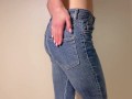 No panties under my tight jeans. I pulled them down and rubbed my wet puffy pussy until cum