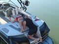 MILF getting her pussy licked on a boat in the middle of the lake