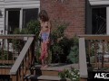 Petite Cutie Masturbates on Her Back Deck to Orgasm