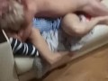 Husband jerks off and films his wife getting fucked on a couch