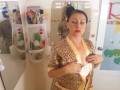 Nice lady in the shower room trying on a leopard robe and white linen. Try on haul underwear cam 1-1