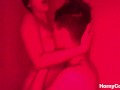 Real Couple having Passionate and Romantic Sex under Red Led Lights