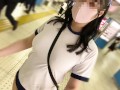 I went running in Ikebukuro with no bra, big tits gym clothes and bloomers and wearing a toy.