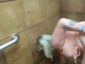 Horny Milf plays with her Pussy and gets Fucked in public Bathroom!