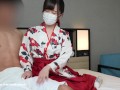 Japanese girl gives a guy a handjob wearing Japanese traditional kimono