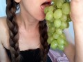 girl sucking on juicy grapes ASMR food fetish