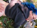 schoolgirl with blue hair in glasses loves to have sex in public and gets cum