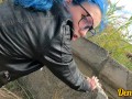 cutie with butt plug and jacket glasses with blue hair loves to have sex sucking dick on the river
