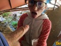 sex under the bridge with a cute schoolgirl in glasses she loves to get cum on her face