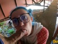 sex under the bridge with a cute schoolgirl in glasses she loves to get cum on her face