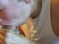 Little slut milks Daddy’s cock in her throat while showing off her tight lil asshole, Huge Throatpie
