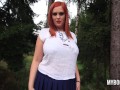 Redhead Alexsis Faye Takes Off Bra And Plays With Her Big Boobs In The Forest