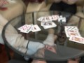 Sock smelling slave while playing cards!