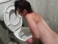 HUMAN TOILET slut PISSES on her own face while head in toilet | lick pee up