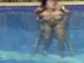 Busty teen showing boobs on public pool, we were caught fucking