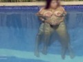 Busty teen showing boobs on public pool, we were caught fucking