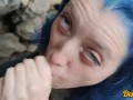 cute schoolgirl with blue hair gives blowjob and sex to get cum on face