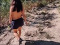 My friend's mother takes her clothes off in the woods during a walk